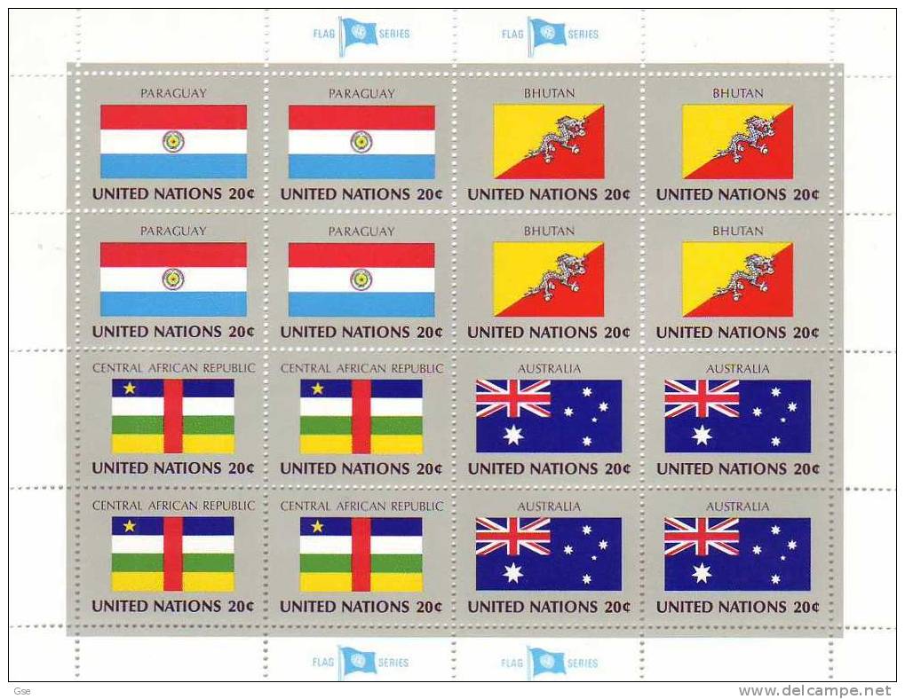 NAZIONI UNITE 1984 - Yvert 416/31 - 64 Valori - Bandiere - Blocs-feuillets