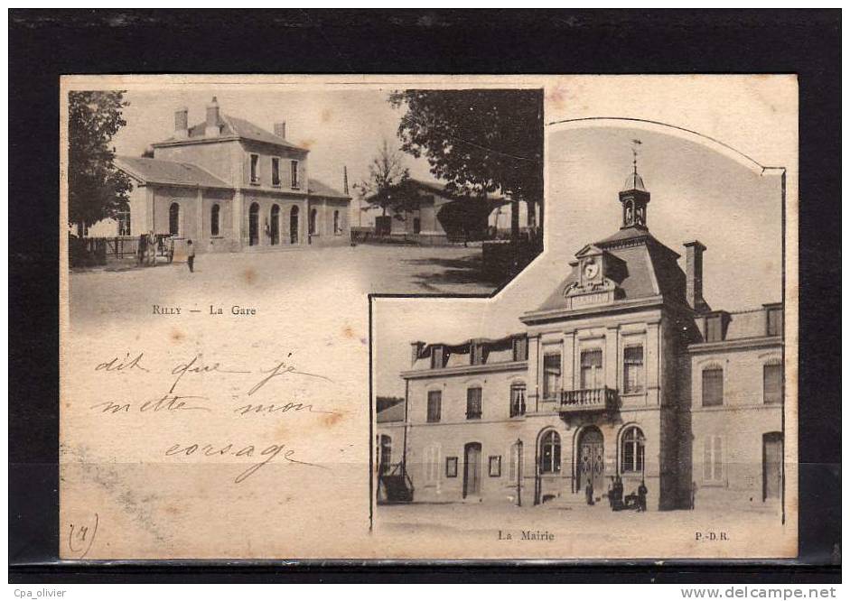 51 RILLY LA MONTAGNE Gare, Mairie, Multivue, Ed PDR, 190?, Dos 1900 - Rilly-la-Montagne