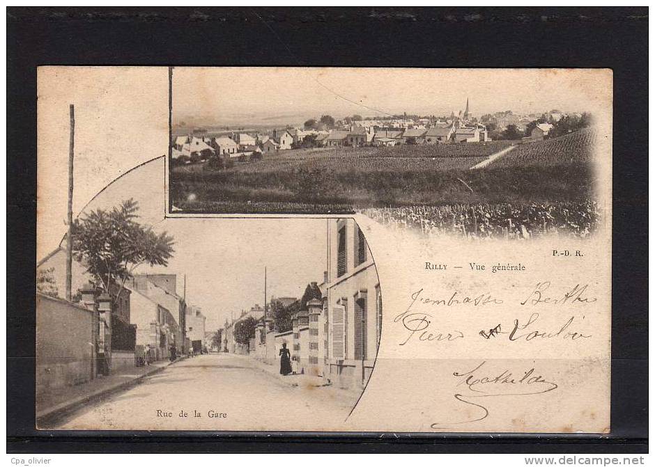 51 RILLY LA MONTAGNE Rue De La Gare, Vue Générale, Multivue, Ed PDR, 190?, Dos 1900 - Rilly-la-Montagne