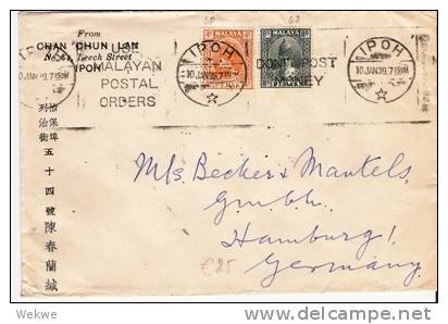 Mly040/ Perak, Sultanmarken 4 + 8 C. 1939. Postwerbung Für Postal Orders - Perak