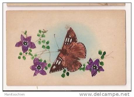 SUPERBE CARTE EN DECOUPIS DE TIMBRES PAPILLON ET FLEURS - Schmetterlinge