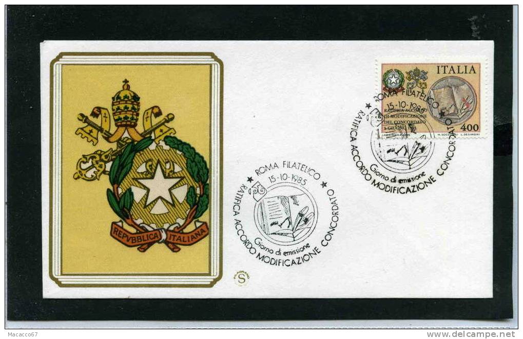 FDC 1985 CONCORDATO ITALIA-VATICANO - FDC