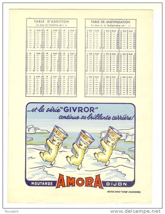 Protège Cahiers Amora: La Moutarde De Dijon, Dessin De G. Lalart, Coq, Ours, Point Ima, Tables (07-3429) - Protège-cahiers