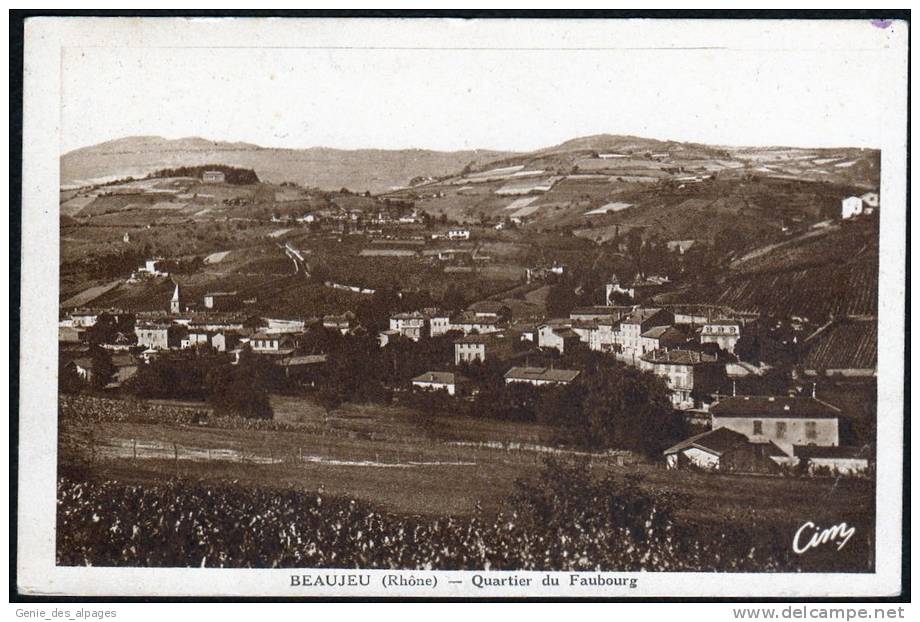 69 BEAUJEU,86, Quartier Du Faubourg, CPA Circulée, Bord Supérieur Abimé - Beaujeu