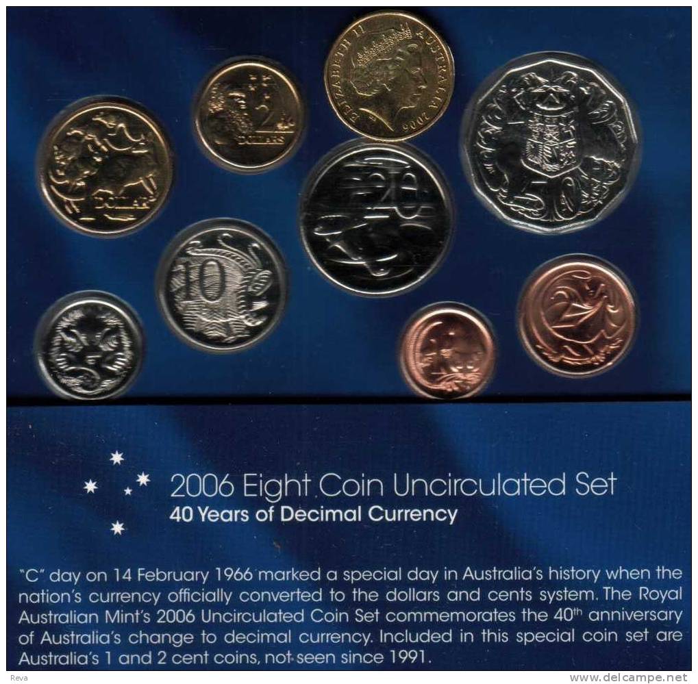 AUSTRALIA 40TH ANNIVERSARY SET OF 8 COINS 1 C- $2  2006  ONE YEAR TYPES UNC CV$45A  READ DESCRIPTION CAREFULLY !!! - Autres & Non Classés