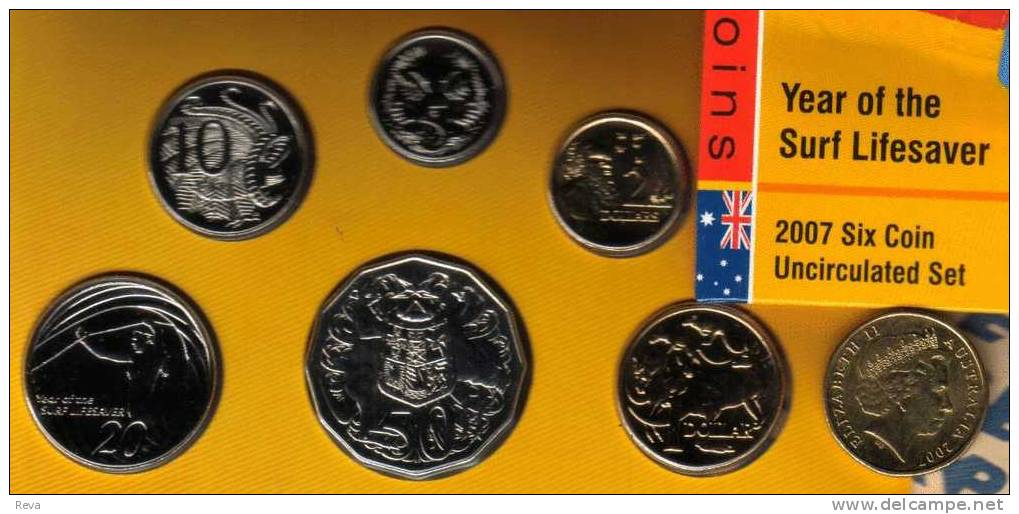 AUSTRALIA YEAR OF LIFESAVER SET OF 6 COINS 5 C- $2  2007 WITH ONE YEAR TYPE 20 CENTS UNC READ DESCRIPTION CAREFULLY !!! - Autres & Non Classés