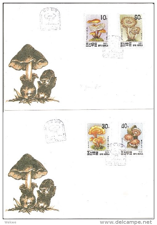 KO-N008 /  KOREA NORD - Pilze Auf Marken Und Stempel 4 Schmuckbriefe  Nord Korea,  (mushroom,.seta) - Korea (Nord-)