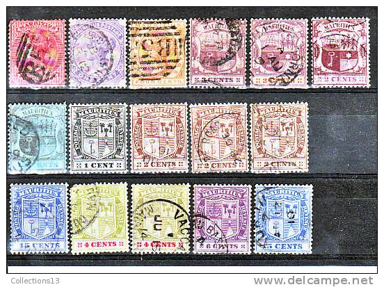 COLONIES ANGLAISES - MAURICE - 16 Timbres - Mauritius (...-1967)