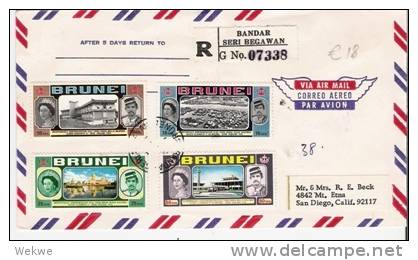 Bru002/ BRUNEI -  Stadtansicht, Gebäude, Sultan, Queen EII, Einschreiben 1973 - Brunei (...-1984)