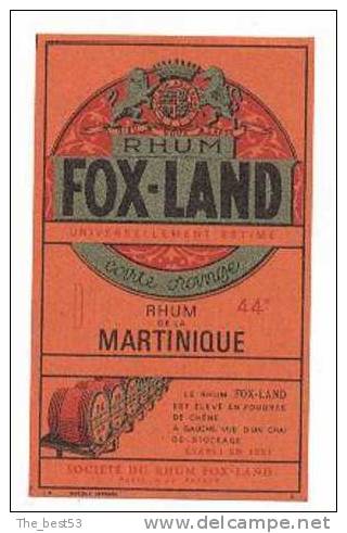 Etiquette De Rhum  -  Fox Land  -   5 X 3 Cm  -  Sté Du Rhum Fox Land  Paris Nice - Rhum