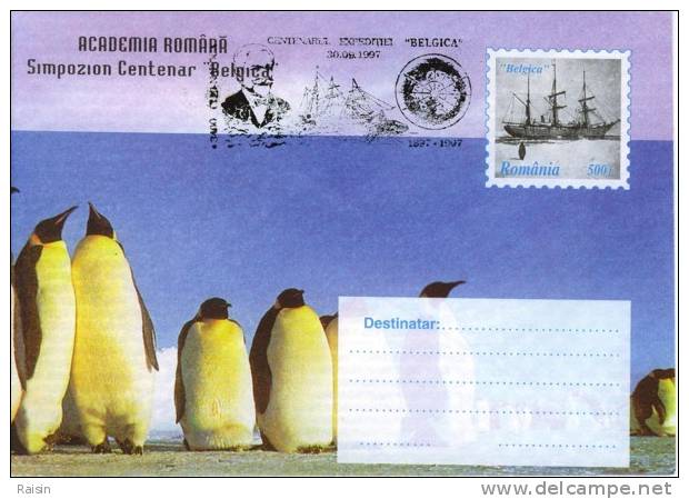 Entier Roumain  Illustré  De Manchots . Centenaire De L´expédition Belgica.  TBE - Pinguïns & Vetganzen