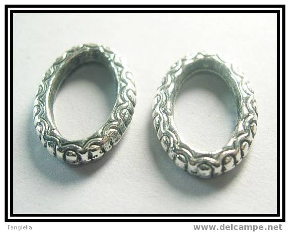 Lot De 2 Anneaux Ovales En Argent Du Tibet 16x12mm - Perles