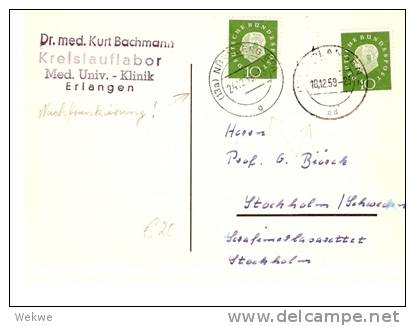 BRD263/Heuss20Pfg-Tarif10 Pfg.nachfrank.6Tage Später18.12.+24.12.59, Ungewöhnlich! - Cartas & Documentos