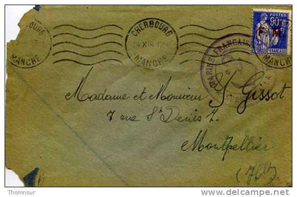 MARINE FRANCAISE SERVICE A LA MER  CHERBOURG+ TIMBRE F.M. - Maritime Post