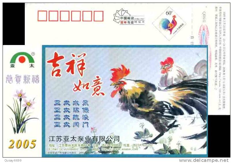 Cock Chicken Painting , Pre-stamped Postcard, Postal Stationery - Farm