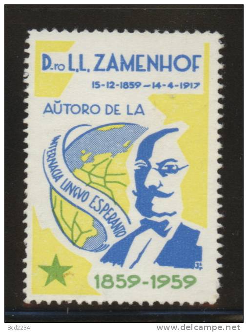 1959 ZAMENHOFF INVENTOR OF ESPERANTO LABEL NG - Esperanto