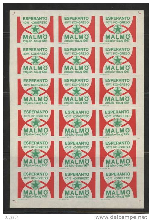 1967 40TH ESPERANTO CONGRESS MALMO SWEDEN SHEET NHM - Esperanto