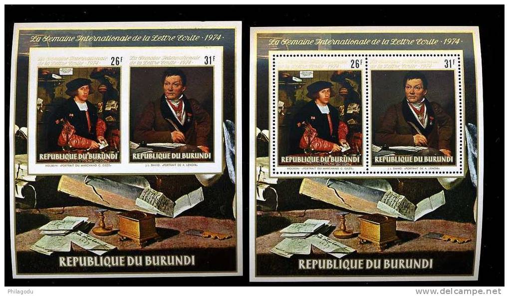 BURUNDI Oct 1974 Peintures Classiques Jeu Complet ++  COB 652/7 + Paire Blocs 79   Cote 20 Euros - Autres & Non Classés