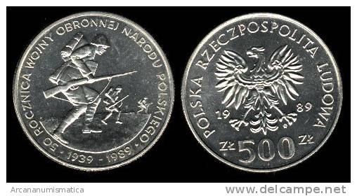 POLONIA/POLAND  500 ZLOTES SC/UNC Cu-Ni 1989 Y#185 50 Años Aniversario Del Comienzo De La II GUERRA MUNDIAL DL-1422 - Polonia