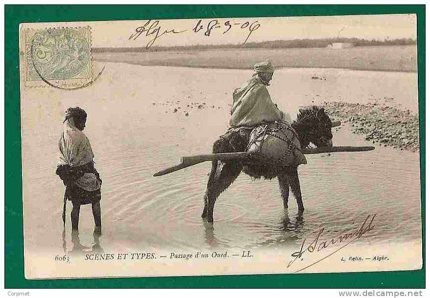 FRANCE - Type Blanc 5c Vert - Yvert # 111 On 1906 ETHNIC POSTCARD -Passage D´un Oued - Sent To ARGENTINA - Rare !!!! - 1900-29 Blanc