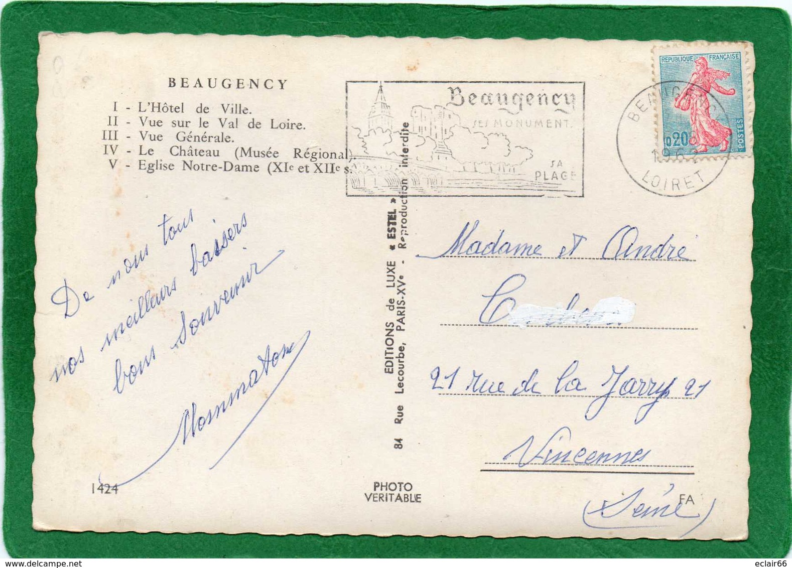 45 BEAUGENCY - Carte Multivues (CPSM Grand Format) Année  1962  EDIT  ESTEL  5  Vues Impeccable - Beaugency