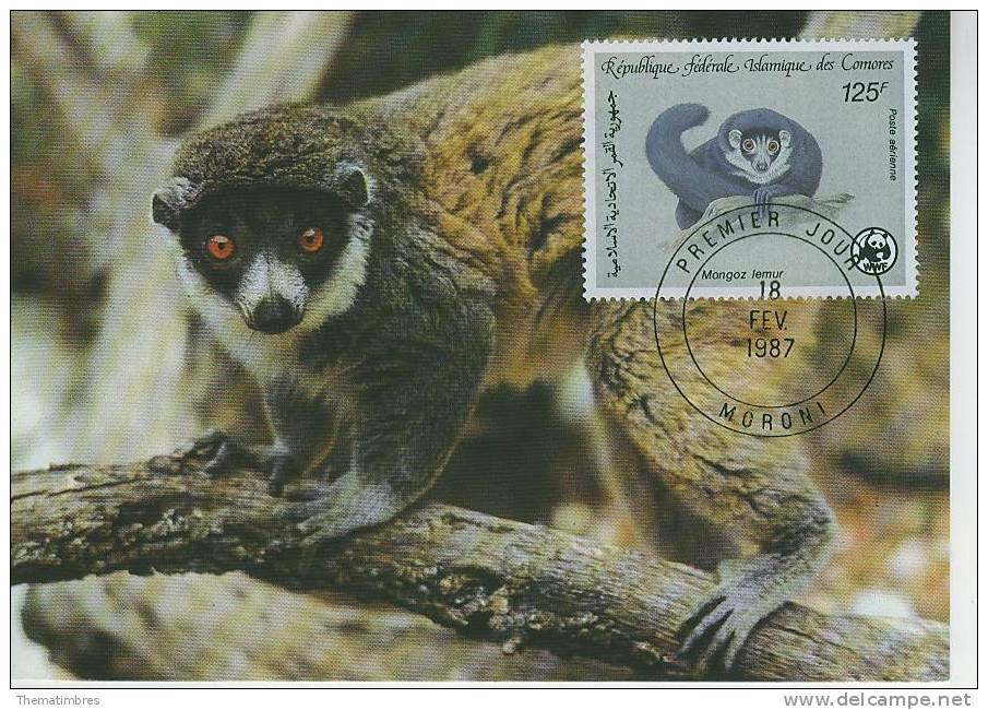 WM0826 Lemur Mongoz Comores 1987 FDC Premier Jour Maximum WWF - Singes