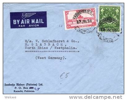 Pak002/  PAKISTAN - Karachi-Flughafen + Blattzeichnung Im Sarazenenstil 1954, Nach M.Gladbach, Deutschland - Pakistan