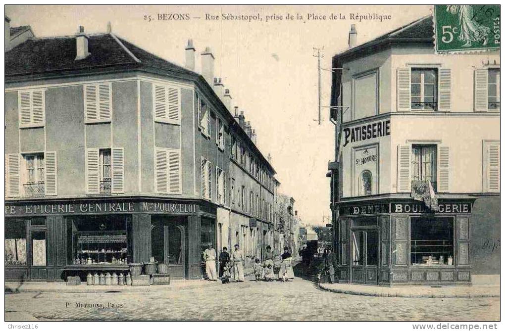 95 BEZONS Rue De Sébastopol Epicerie Générale Et Boulangerie Patisserie  TOP  1909 - Bezons
