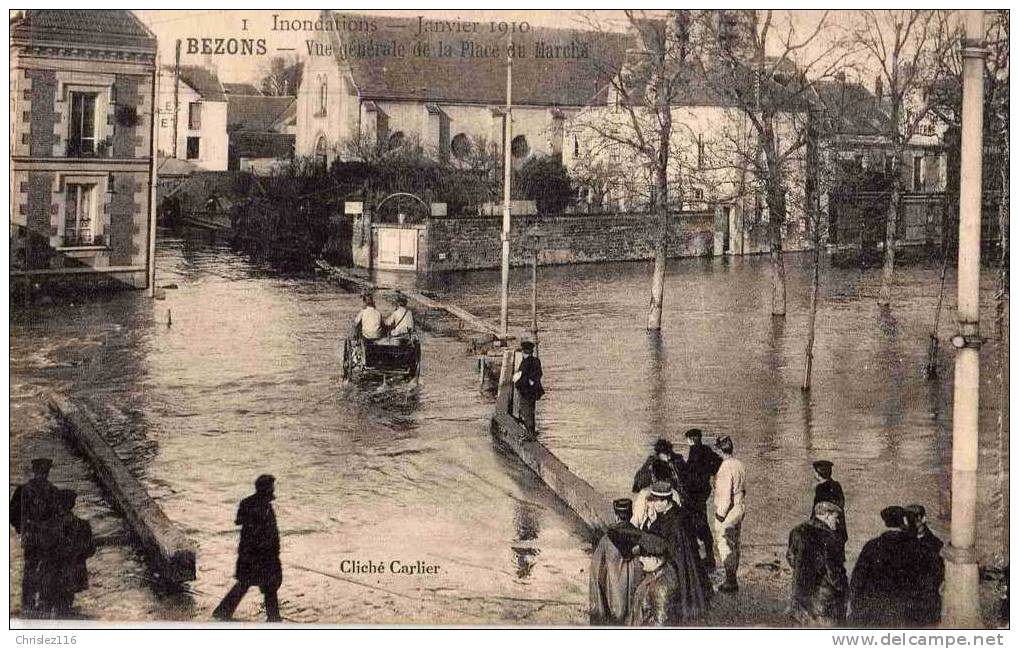 95 BEZONS Place Du Marché Inondations 1910  Superbe - Bezons