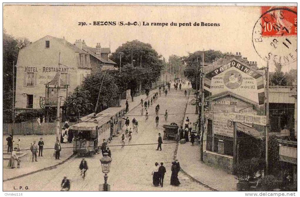 95 BEZONS La Rampe Du Pont De Bezons  TOP Avec Tramway  1911 - Bezons