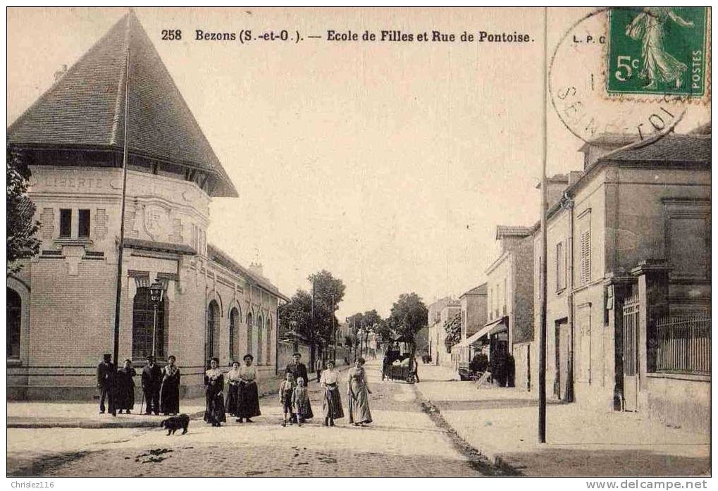 95 BEZONS Ecole De Filles Et Rue De Pontoise  Superbe - Bezons