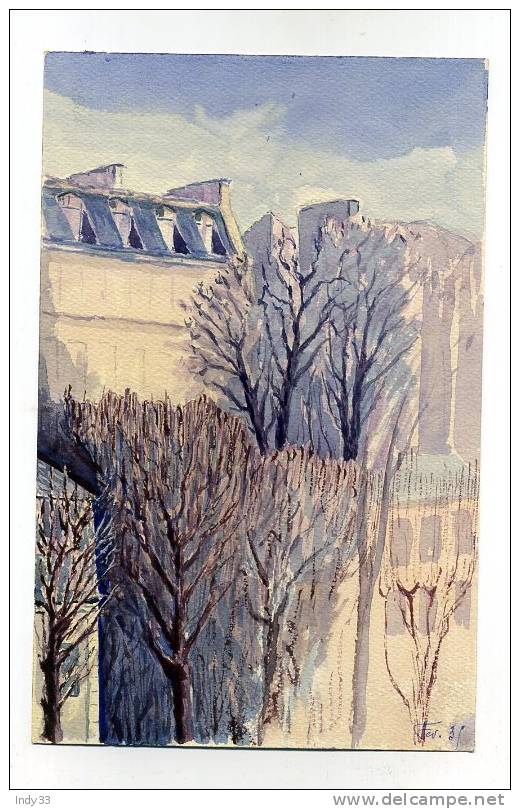 - VUE DE PARIS EN HIVER . AQUARELLE NON SIGNEE . DATEE 38 - Aquarelles