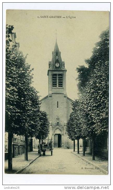 CPA 95.-SAINT-GRATIEN.-L'Eglise .1 Charrette Attelée.-eza 226 - Carteret