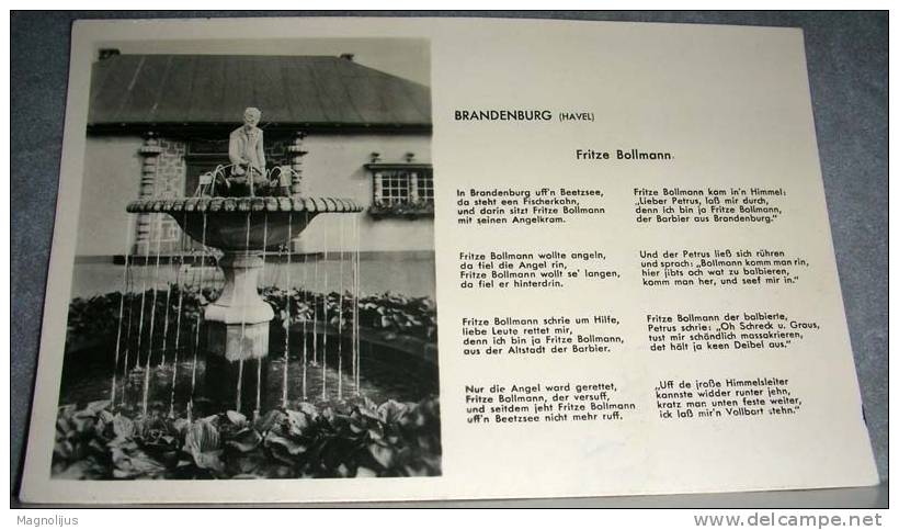 Germany,DDR,Brandenburg,Poem,Fritze Bollmann,Fountain,postcard - Brandenburg