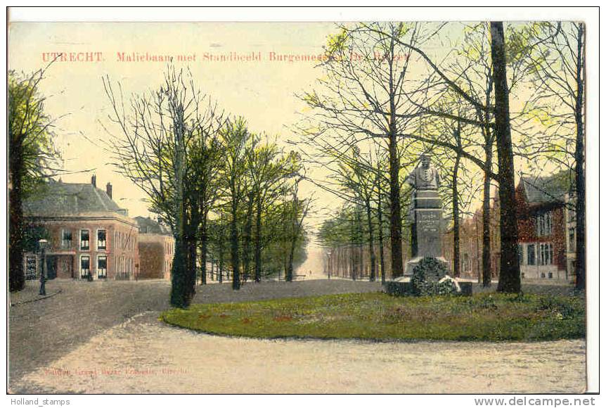 ANSICHTKAART UTRECHT MALIEBAAN MET STANDBEELD BURGEMEESTER 1910 - Utrecht