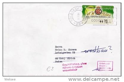 Ep312/ Tennisclub Barcelona, 100 Jahre, ATM, Returbrief (Automatenmrke) - Brieven En Documenten