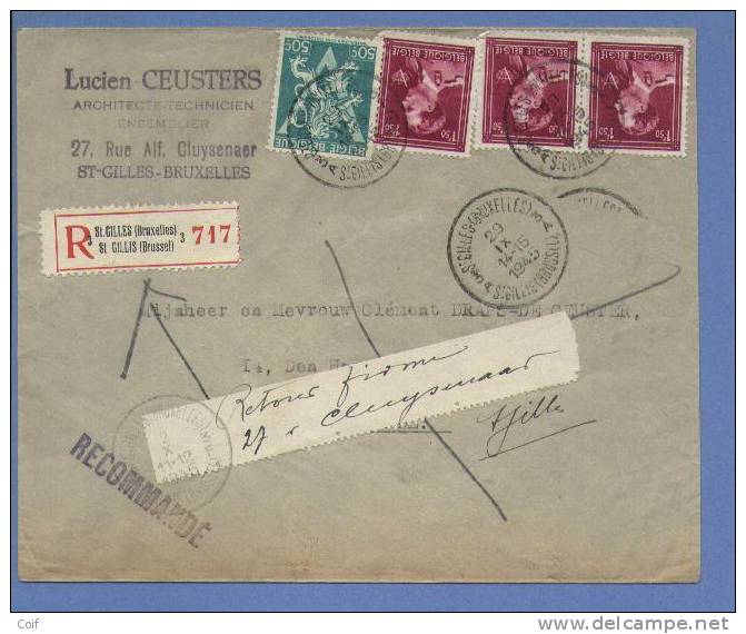 678A+691 Op Aangetekende Brief Met Stempel ST-GILLIS (Brussel) Naar VILVOORDE Met Strooje "Retour"...... - 1936-1957 Open Collar