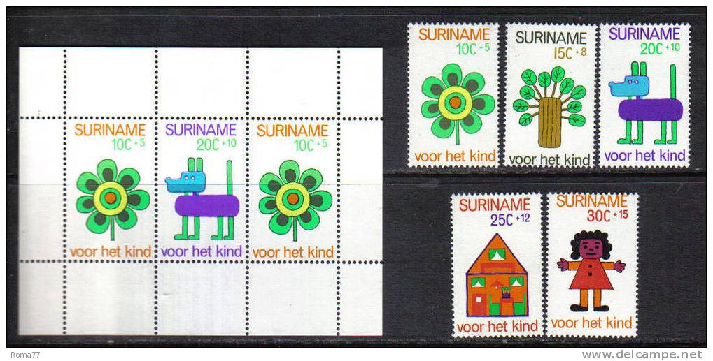 PD230 - SURINAME ,  Serie Yvert 583/587 + BF 13 ***   Infanzia - Surinam ... - 1975