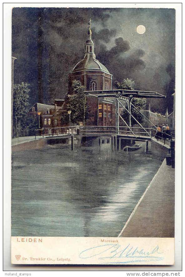 ANSICHTKAART LEIDEN MAREKERK POSTSTEMPEL 27-06-1904 - Leiden