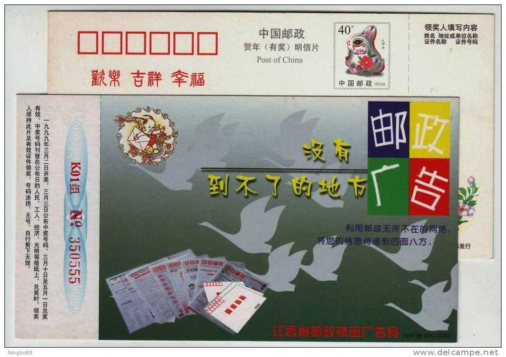 Swan Goose Bird,China 1999 Jiangxi Post Business Advertising Postal Stationery Card - Geese