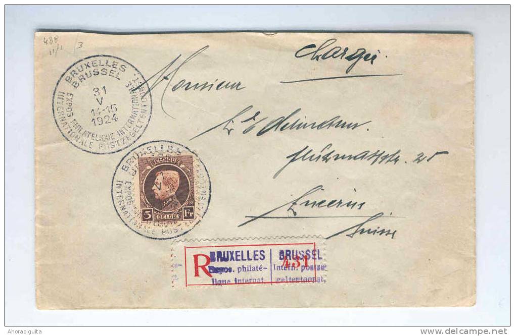 Lettre RECO TP Montenez 5 F No 218 BRUXELLES Expo Phila 1924 Vers La Suisse  --  7/222 - 1921-1925 Small Montenez