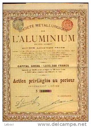 "Soc. Métallurgique L'ALUMINIUM (procédé Péniakoff)" - Action Privilégiée (1.633.300fr) - 1908 - Industrie