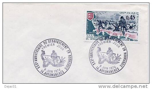 PJ Débarquement En Normandie Sur Enveloppe Blanche 1974 - Cote 4 Euros - R4505 - 1980-1989