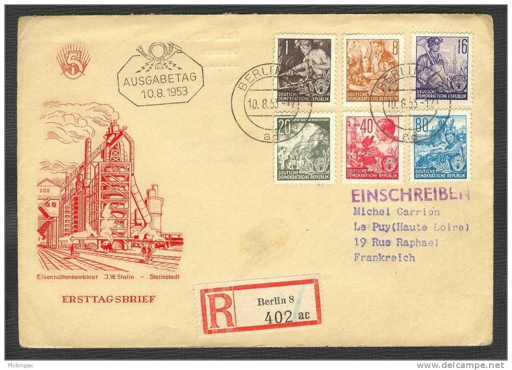 GERMANY, DDR DEFINITIVES 1953, 2 CIRCULATED FDCS - Brieven En Documenten