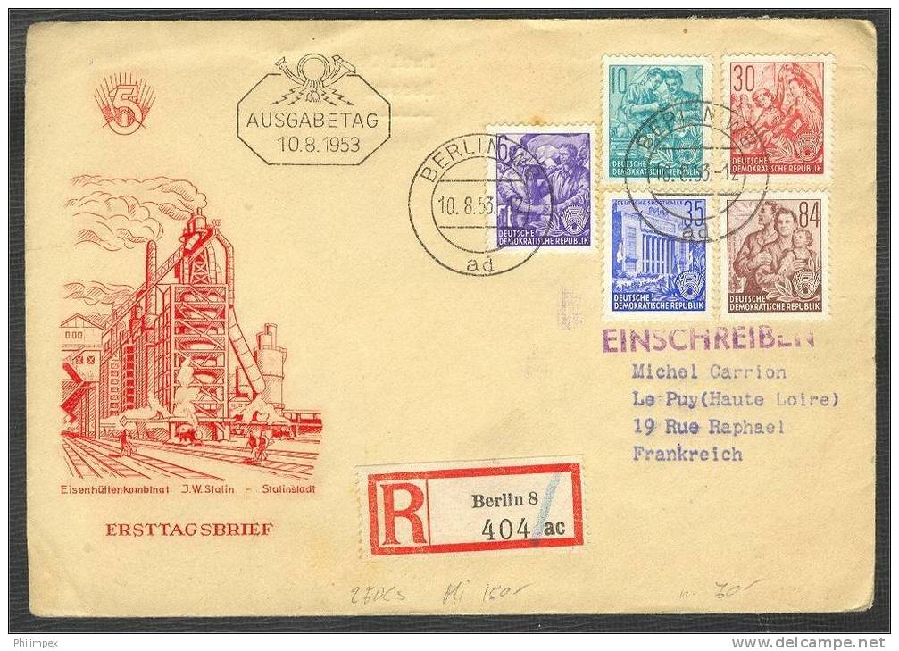 GERMANY, DDR DEFINITIVES 1953, 2 CIRCULATED FDCS - Brieven En Documenten