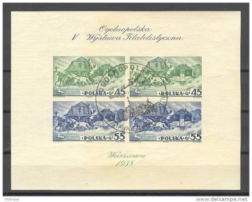 POLAND, SET OF 2 SHEETLETS, STAMP EXPOSITION 1938 VFU - Blocchi E Foglietti