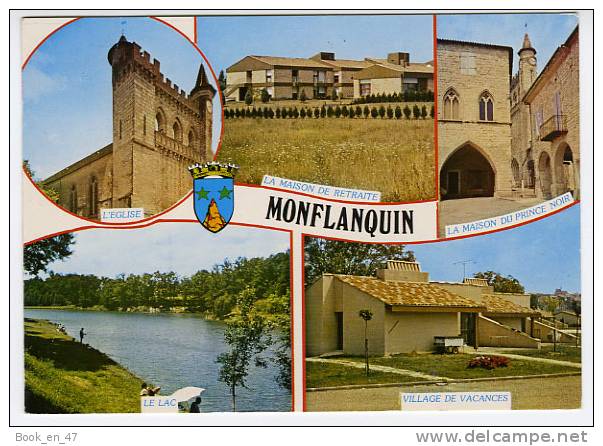 {35593} 47 Lot Et Garonne Monflanquin , Multivues ; Eglise Lac Maison De Retraite Village De Vacances - Monflanquin