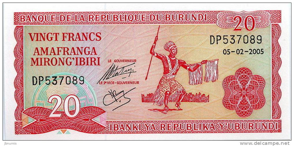 Burundi 20 Francs 5 2 2005 UNC P27d - Burundi