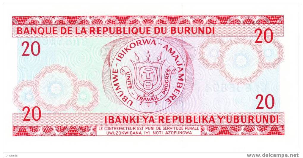 Burundi 20 Francs 5 2 2005 UNC P27d - Burundi