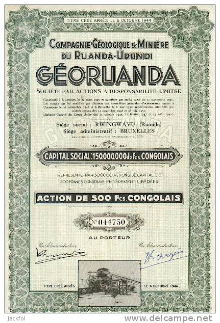 GEORUANDA - Cie Géologique & Minière Du Ruanda-Urundi (Rwingwavu) - Mines